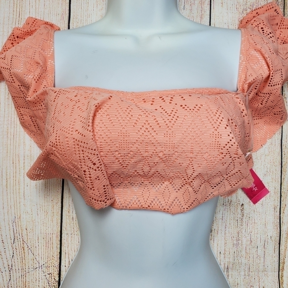 XHILARATION Dusty Peach Off Shoulder Swim Top - Picture 2 of 6